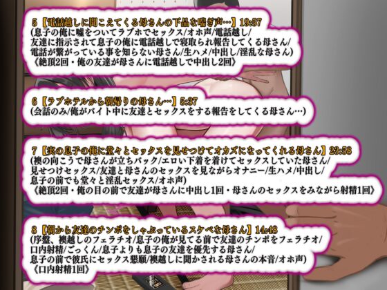 【KU100】俺の大好きな母さんが… 俺の知らない間に俺の友達と母さんが真剣交際していて普段から俺に隠れて俺と母さんの家でヤリまくっていた…。 [キャットフォックス] | DLsite 同人 - R18