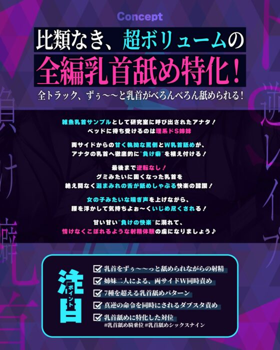 【乳首舐めされながら射精特化】雑魚乳首サンプルとして理系ドS姉妹に淡々と罵倒されながら”負け癖