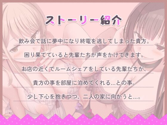 終電逃してお泊り会☆先輩達にエッチな悪戯をされまくり、そのまま童貞卒業させられちゃう話 [ひだまりみるくてぃ] | DLsite 同人 - R18