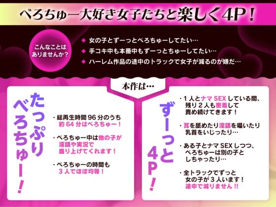 べろちゅー大好きJK3人と濃厚ドスケベ4P-逆ナンされてホテルに直行→好きな子を選んでべろちゅー4PナマハメSEX&ナマ中出し-【キス特化】 [みずのちょう] | DLsite 同人 - R18