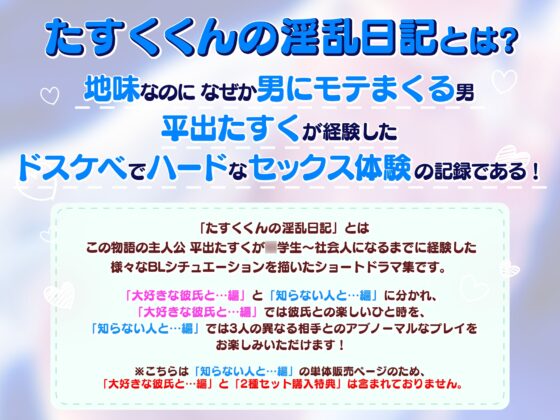 【知らない人と編】たすくくんの淫乱日記～地味なのに男にモテまくる俺のエッチな体験談 [玉屋] | DLsite がるまに