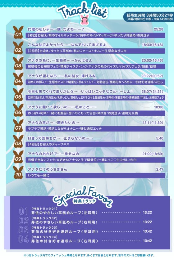 ☆一周年記念☆【全編約4時間×Live2D動画】えっちなバニーがお出迎え♡癒し処ゆるりらっくす 一途に頑張る素直クールなバニーさんと〝好き〟を感じる密着マッサージ♡ [バニーゲームス] | DLsite 同人 - R18
