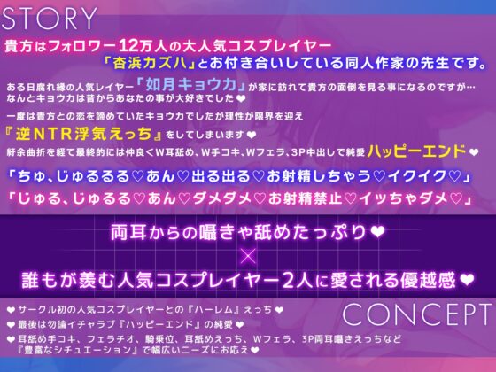 ✅8/23まで限定特典&セール中✅貴方を大好きな低音ダウナー有名コスプレイヤー×2と誘惑純愛ハーレムえっちでハッピーエンドする音声【左右舐め♡カウントダウン♡】 [おいしいおこめ] | DLsite 同人 - R18