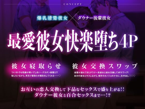 【NTR×スワップ×4P】後輩に寝取らせたら彼女交換することになった〜彼女の甘エロい喘ぎ声を聞きながらダウナーギャルに中出し(コロコエ)｜FANZA同人