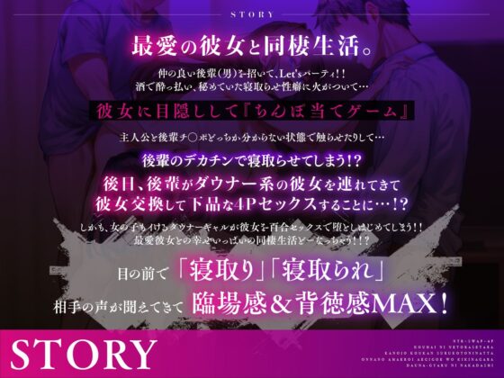 【NTR×スワップ×4P】後輩に寝取らせたら彼女交換することになった〜彼女の甘エロい喘ぎ声を聞きながらダウナーギャルに中出し(コロコエ)｜FANZA同人