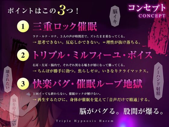 【3重脳イキ】トリプル催●ハーレム〜囁きに支配され腰の奥が痙攣する「絶対快楽」三重奏〜(空心菜館)｜FANZA同人
