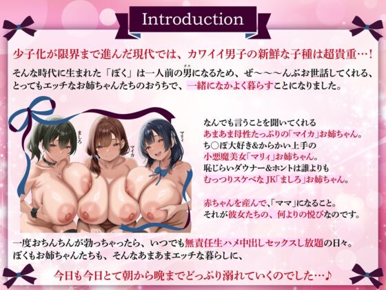 【おねしょた×全編孕ませ】孕ませ確定！お姉ちゃんママ～ぼくの子種を常時媚び媚びおねだりドスケベお姉ちゃんたちとのあまあま子作り性活～ [火星エリンギ] | DLsite 同人 - R18