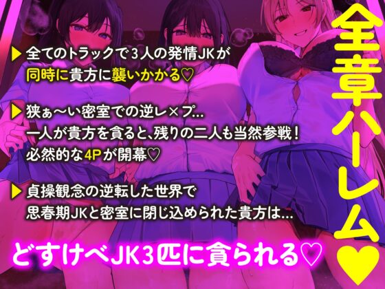 【全章4P逆レ】【貞操観念逆転】エレベーター密室逆レ○プ事件〜停電したエレベーターに閉じ込められた貴方は発情ドスケベJK3人に襲われる〜 [貞操観念逆転世界] | DLsite 同人 - R18