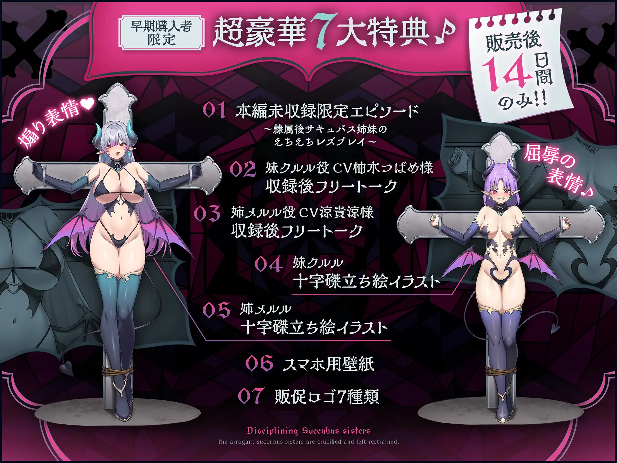 ✅14日間限定7大特典付き✅〜インモラル淫魔指導♪〜あえて精液を与えなかったら、割とすぐに堕ちたプライドMAXの凶悪サキュバス姉妹への分からせ拘束放置&服従淫紋契約♪ [スタジオ拘束少女図鑑] | DLsite 同人 - R18