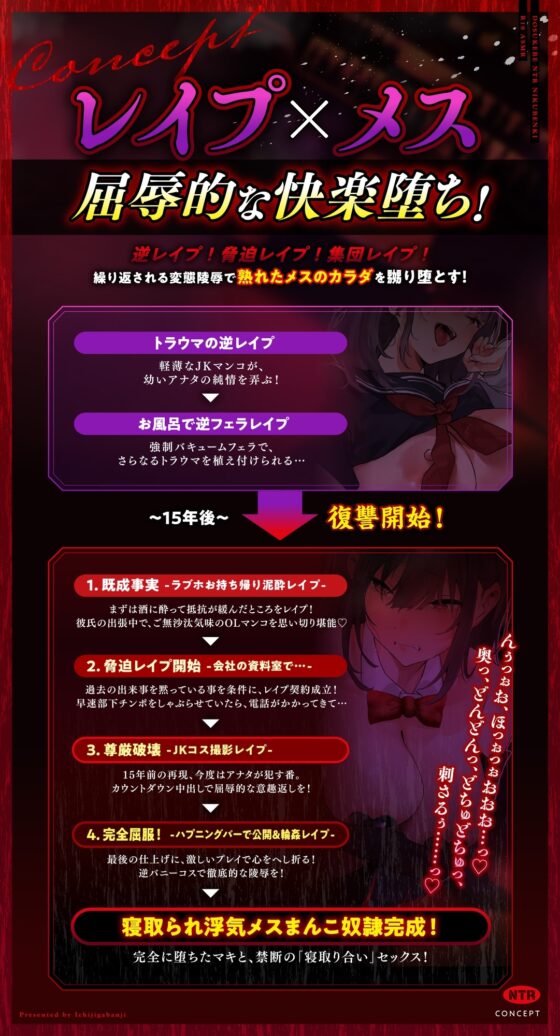 【レイプ堕ち特化】元逆レイプJKメスマンコが、15年ぶりに再会した復讐チンポに脅迫レイプされまくって ドスケベNTR肉便器に快楽堕ちするまで【低音×密着×NTRアクメ】 [一事が万事] | DLsite 同人 - R18