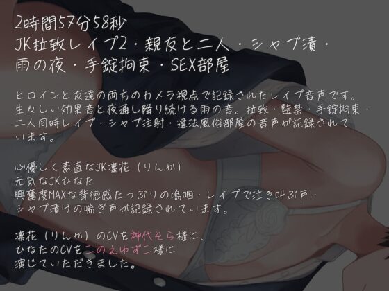 2時間57分58秒-JK拉致レイプ2・親友と二人・シャブ漬・雨の夜・手錠拘束・SEX部屋 [にゃんこフェチ] | DLsite 同人 - R18