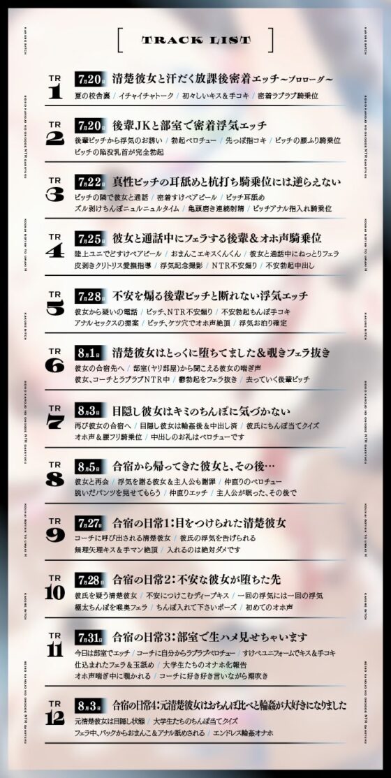 【逆NTR×NTR】隠れビッチ〜清楚彼女のオホ声NTR合宿×後輩ボーイッシュと浮気エッチ〜【KU100】(おいなりボイス) - FANZA同人