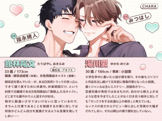 ふみくんとめぐちゃん～カントボーイ小説家と(元)女風沼すぎキャストの糖度高すぎる恋とえっち～ [ちゅちゅ] | DLsite がるまに