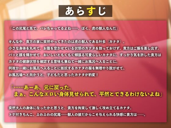 虎の子カナタとぺろあま獣○えっち〜迷い込み虎の子が超絶ドSイケメンに変身してトゲつきパンパンおちんぽでイチャラブえっち〜 [もふもふ男子図鑑] | DLsite がるまに