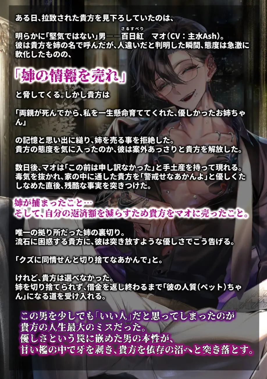 【関西弁反社おにいさんの】僕、ええ趣味しとる言うたやろ? ～貴方は身内の不始末で怖いお兄さんの人質(ペット)ちゃんになりました～【オクスリずぶずぶ快楽漬け】 [parasite garden] | DLsite がるまに