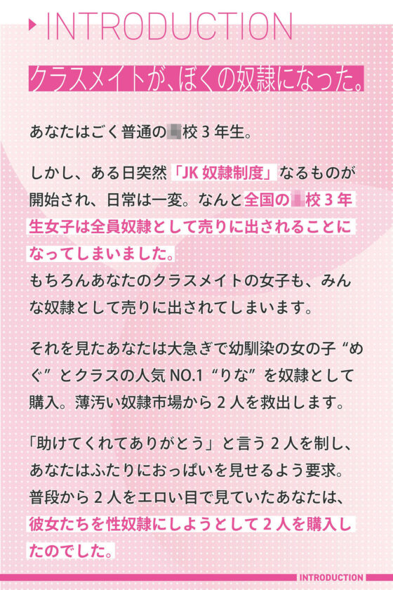クラスメイトのJKが奴●として売られていた件について〜あまあましゅきしゅきオナホ化計画〜(桜色ピアノ) - FANZA同人