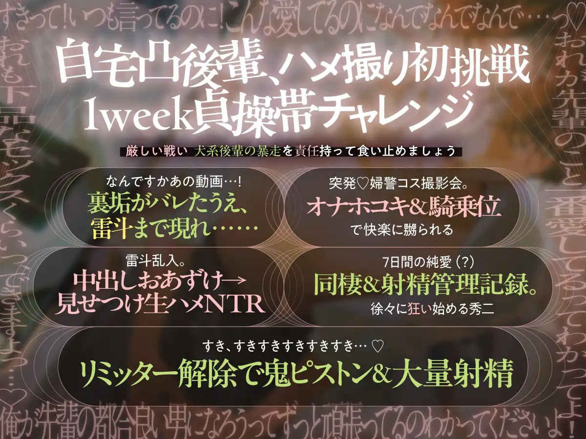 【理性崩壊♦️淫魔教育Ⅱ】Case.6 再・自宅特定ヤンデレ後輩。先輩を守るためにハメ撮り男優デビュー？貞操帯で七日間射精我慢するくらい、耐えてみせます、俺…！ [がるまにオリジナル(乙女)] | DLsite がるまに