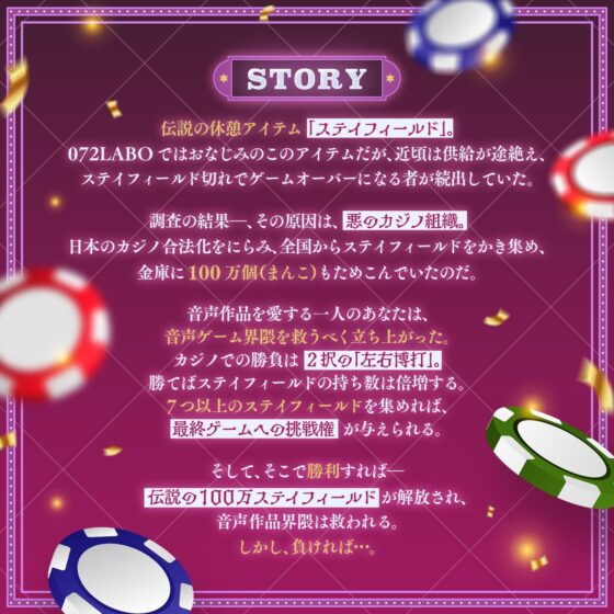 【ランダム】左右博打で運試しオナニー倍々ゲーム「7ステイフィールド」〜ランダム再生による左右選択式ギャンブルでアイテムを増やす射精我慢ゲーム〜