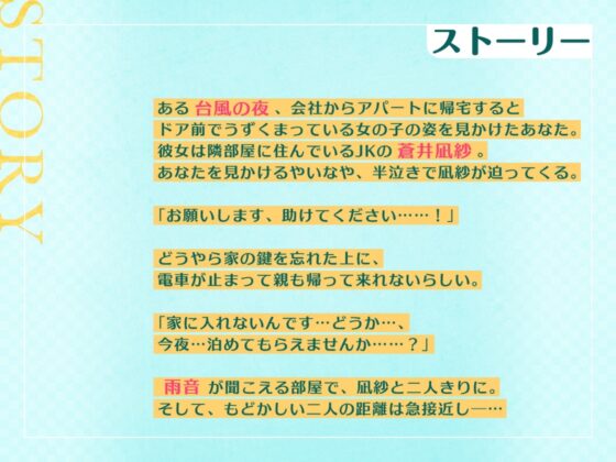 台風の夜に助けた隣人JKと超純愛らぶえっち～クールなあの子が実はあまあま?!～【フォーリーサウンド】 [ほおぶくろっ!] | DLsite 同人 - R18