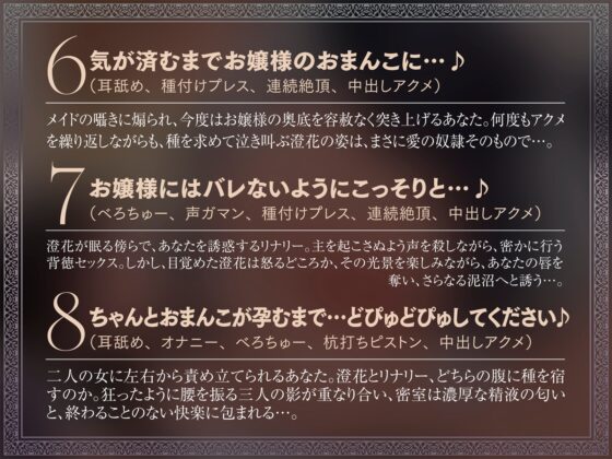 【たっぷり長編】忠実な裏切りメイドと執着心お嬢様による背徳の子作り監禁生活【KU100】 [デュオナほ!] | DLsite 同人 - R18