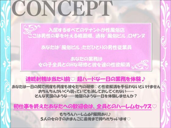 【大ボリューム4.5時間&amp;20射精♪】風俗ビルにようこそ♪ 6Pハーレムおまんこ歓迎会で連続射精☆ あなたの業務はキャスト全員とのハーレムセックス講習♪ [とろねこサウンド] | DLsite 同人 - R18