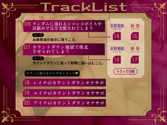 【寸止め3時間超・総再生6時間超↑】意地悪なお姉様達にオナサポ音声好きがバレちゃってオモチャにされてしまう地獄の射精我慢遊び【早期購入特典付き!】 [しこたま応援団] | DLsite 同人 - R18