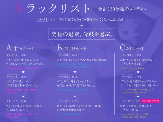 【ifもしも/ルート選択可】【10日間限定特典】ダウナーJK彼女の選択→甘オホ密着純情えっち?公衆便所壁越しNTR?3P快楽おまんこ調教孕ませ交尾? [劇団チェリー] | DLsite 同人 - R18