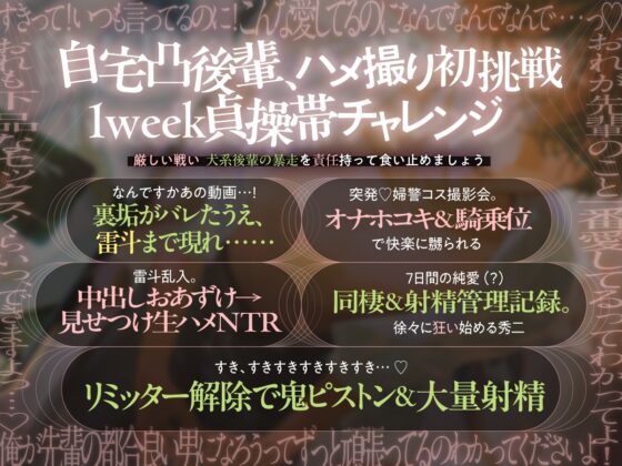 【理性崩壊♦️淫魔教育Ⅱ】Case.6 再・自宅特定ヤンデレ後輩。先輩を守るためにハメ撮り男優デビュー？貞操帯で七日間射精我慢するくらい、耐えてみせます、俺…！ [がるまにオリジナル(乙女)] | DLsite がるまに