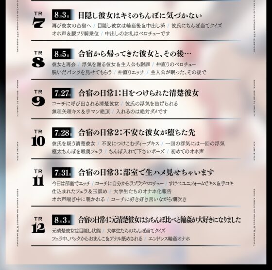 【逆NTR×NTR】隠れビッチ～清楚彼女のオホ声NTR合宿×後輩ボーイッシュと浮気エッチ～【KU100】 [おいなりボイス(肩引こ)] | DLsite 同人 - R18