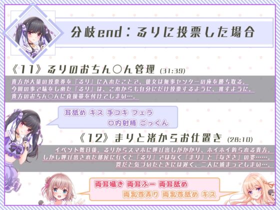 【舐め特化】ファン投票アイドルセンターオーディション～大量に投票券を持ってたら全員とヤれちゃいました♪～【たっぷり約7時間半】 [ブラックマの嫁] | DLsite 同人 - R18