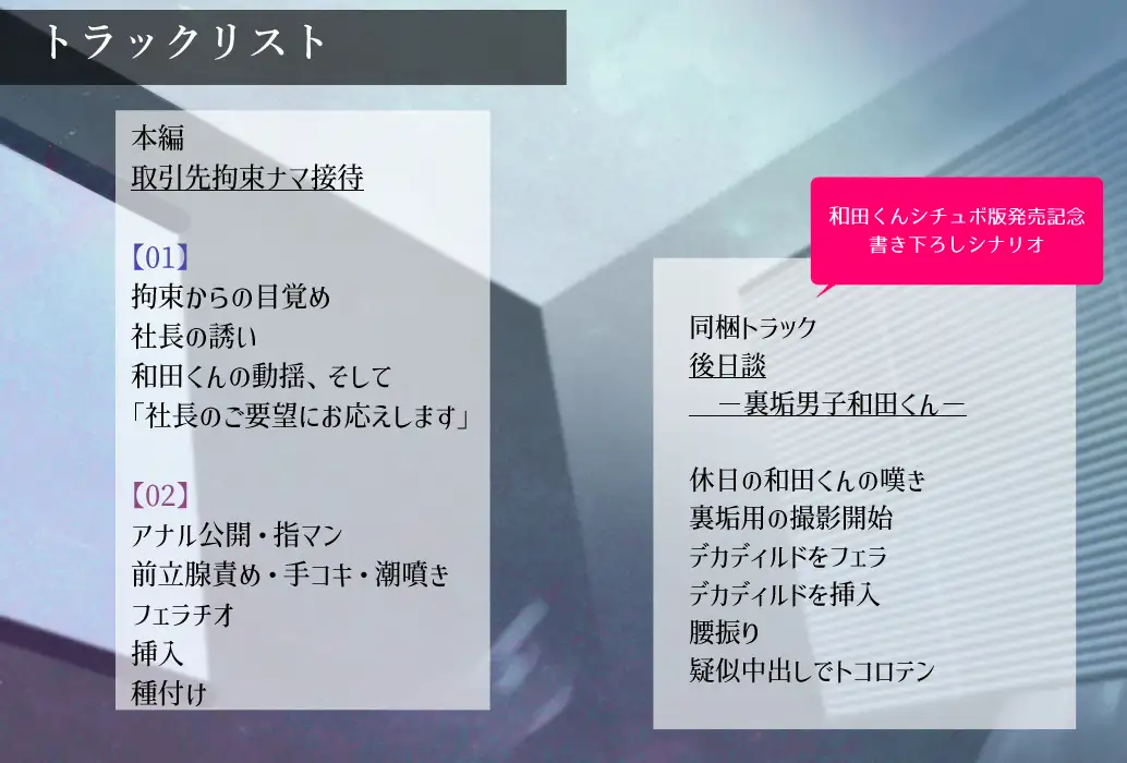 取引先拘束ナマ接待【欲求不満な和田君の発情事情・ボイス版】 [藍色バザール] | DLsite がるまに