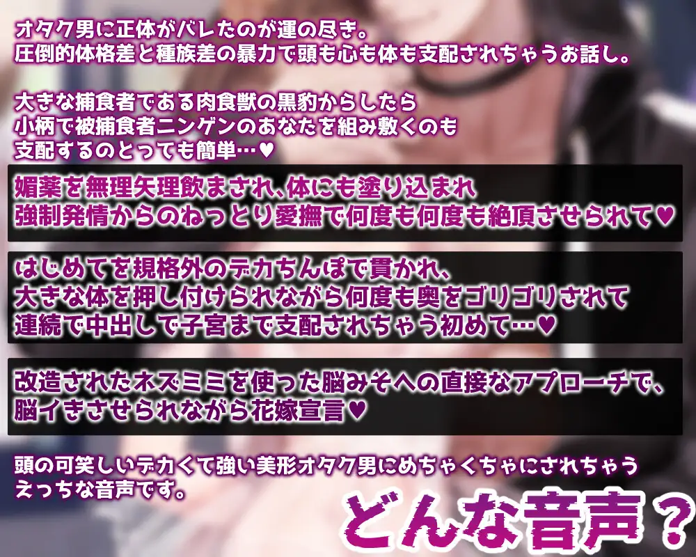 【キモオタ×拉致×強○花嫁】Caught by Demi ～キモオタクの黒豹さんは、小さくて可愛い貴方(ニンゲン)をお嫁さんにしたい！ [Nemophila's Coffin] | DLsite がるまに