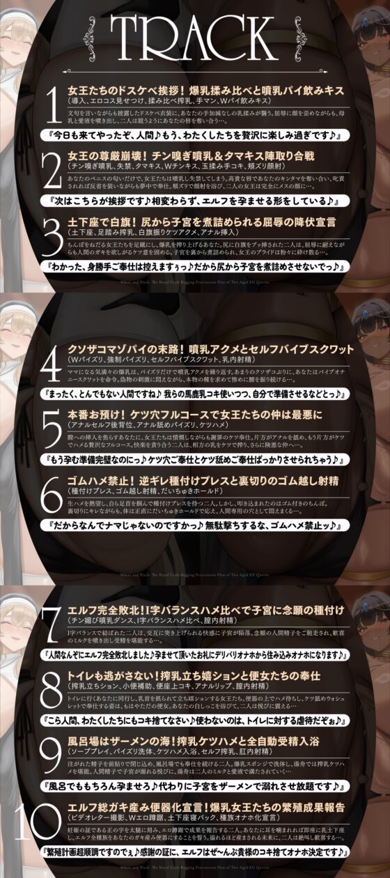 【長編・早期特典】白と黒。二人の大年増エルフ女王の、ロイヤルちんぽねだり子孫繁栄計画♪【KU100】 [デュオナほ!]