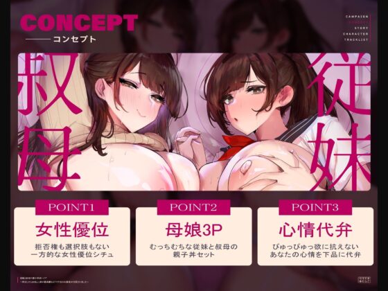 【心情代弁フォーリー/ドスケベ差分イラスト】従妹と叔母の親子丼逆レ●プ〜再会したらおまんこ欲が最高潮なようで汁まみれ捕食3P交尾されました〜【KU100】