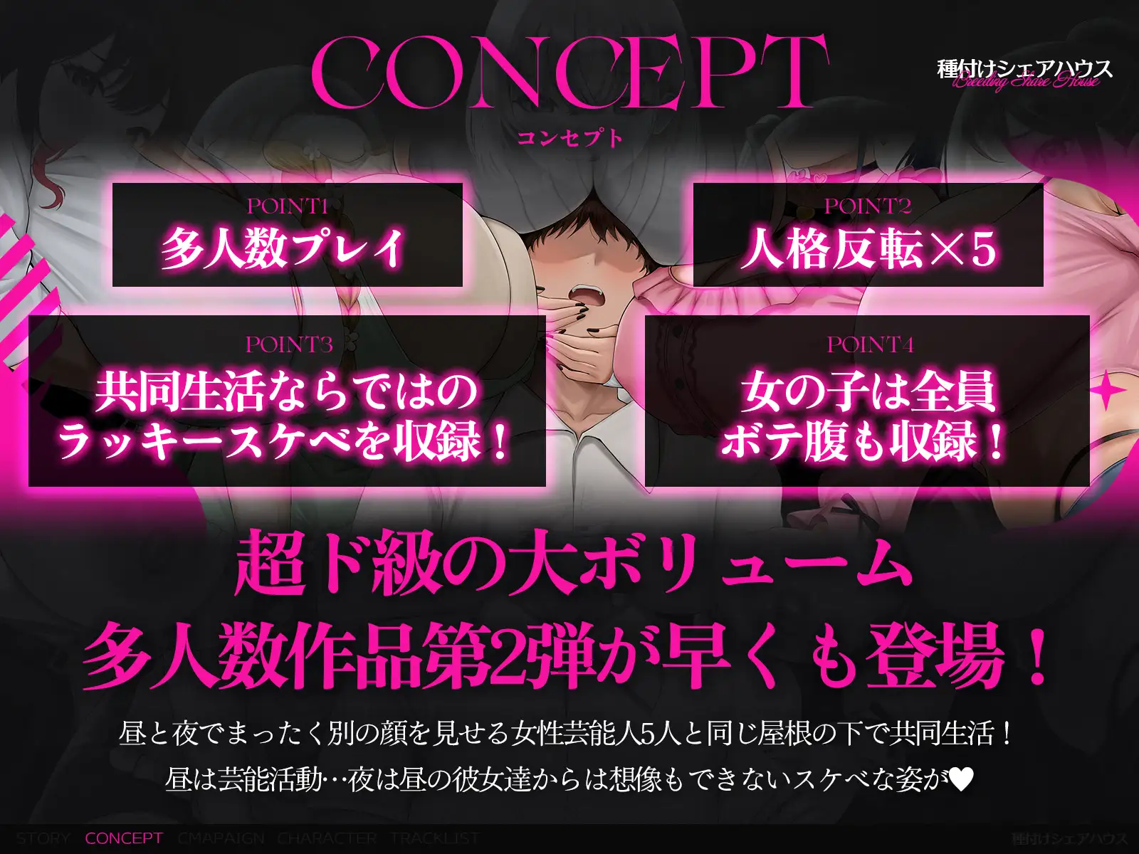 【4時間半x5人ハーレム】種付けシェアハウス～女性芸能人5人と秘密の共同性活～ [夢散歩] | DLsite 同人 - R18