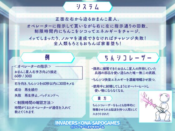 【インベーダー×オナサポゲーム】ちんシコビームVSおまんこ星人！負けたら人類全員おちんぽ家畜 オペレーターに指示されながら我慢汁を垂れ流し右に左にちんシコチャージ [黒月商会] | DLsite 同人 - R18